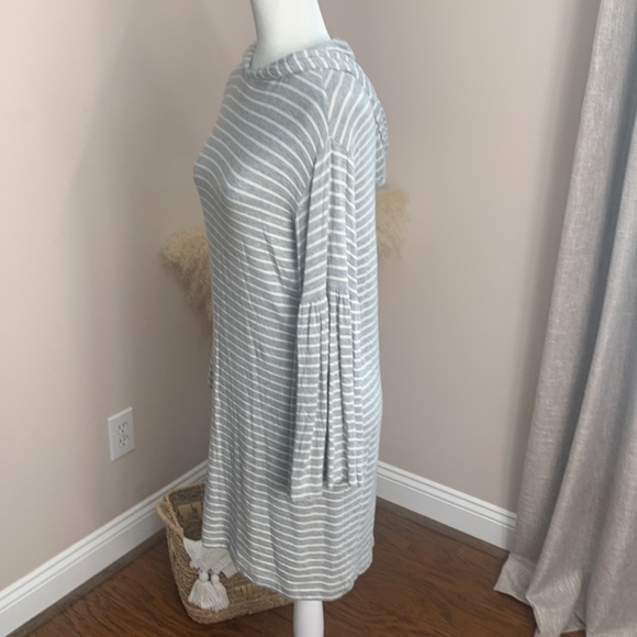 Gray White Striped Jersey-Knit Dress with Hood - Picture 3 of 9